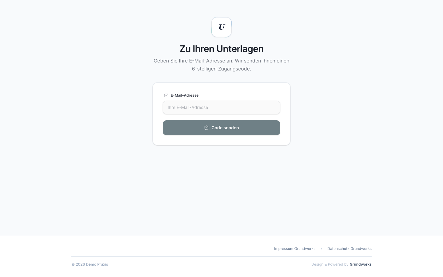 Screenshot des Patientenportal-Zugangs von PhysioDesk: sicherer Login per Code